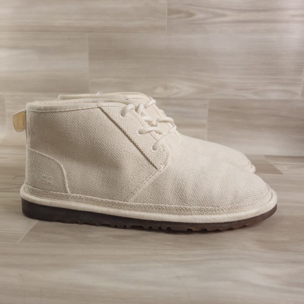 UGG Neumel Natural Chukka Boots Mens Ivory Size 10 High Top Lace Up Fur Canvas - Picture 2 of 11